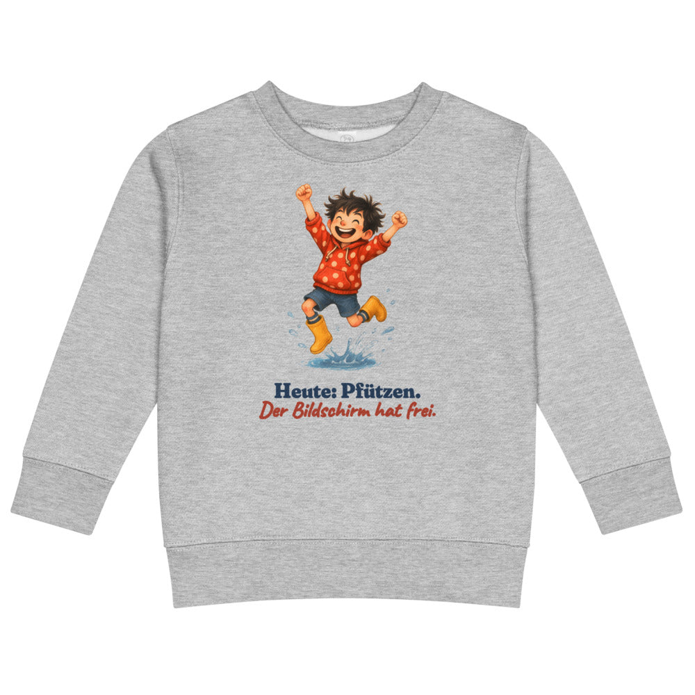 Heute: Pfützen. Der Bildschirm hat frei. — Kinder-Sweatshirt – Hellgrau meliert