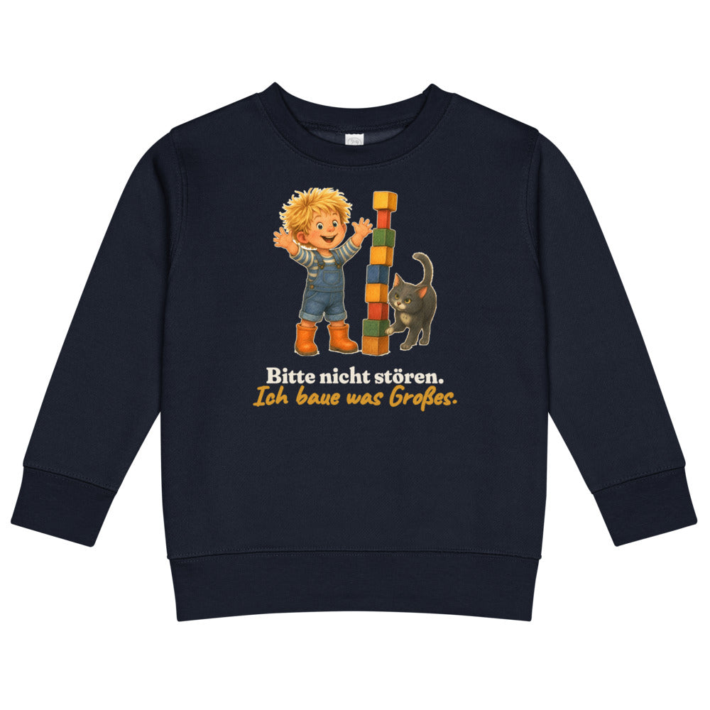 Bitte nicht stören. Ich baue was Großes. — Kinder-Sweatshirt – Nachtblau