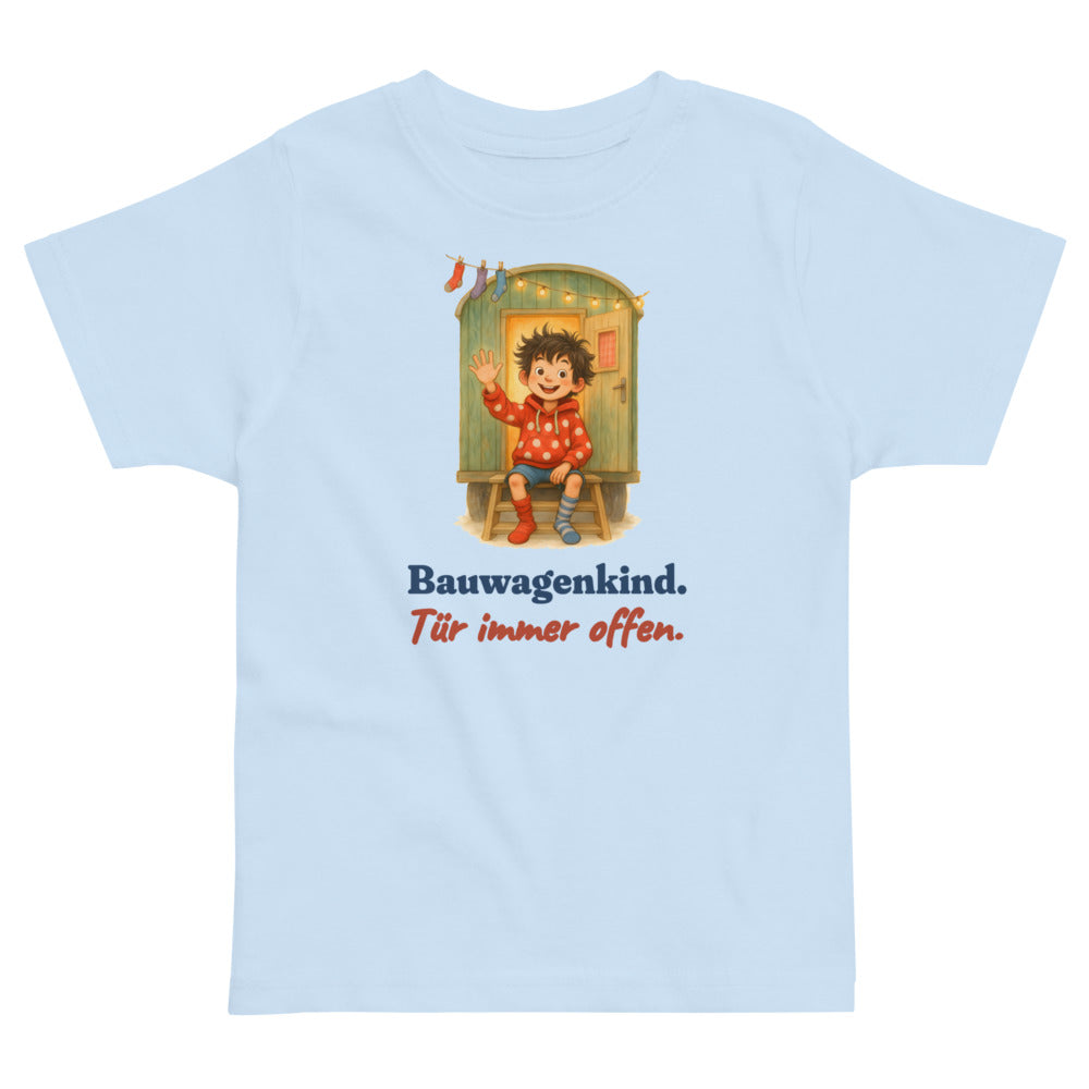Bauwagenkind. Tür immer offen. — Kleinkind-Shirt – Hellblau