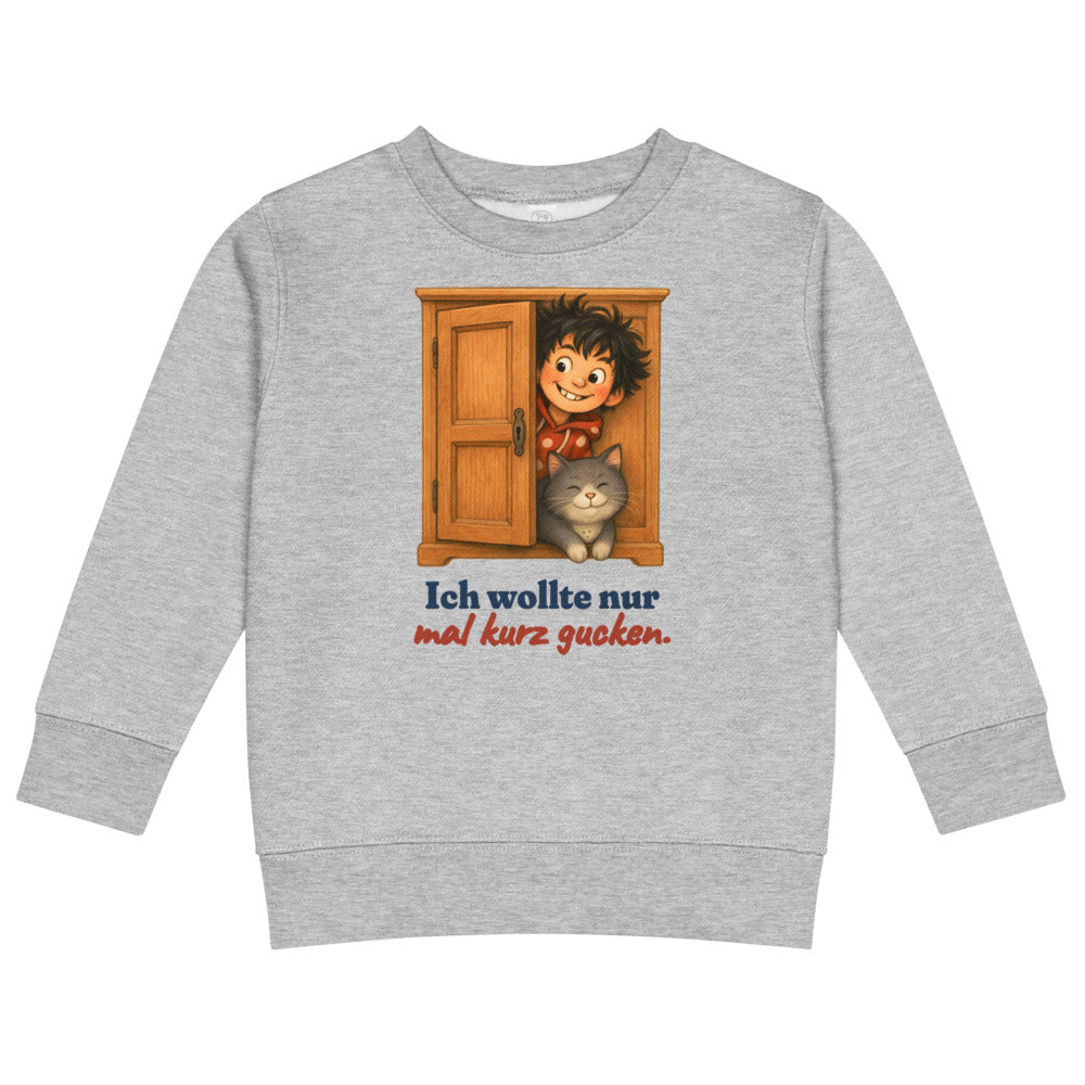 Ich wollte nur mal kurz gucken. — Kinder-Sweatshirt – Hellgrau meliert