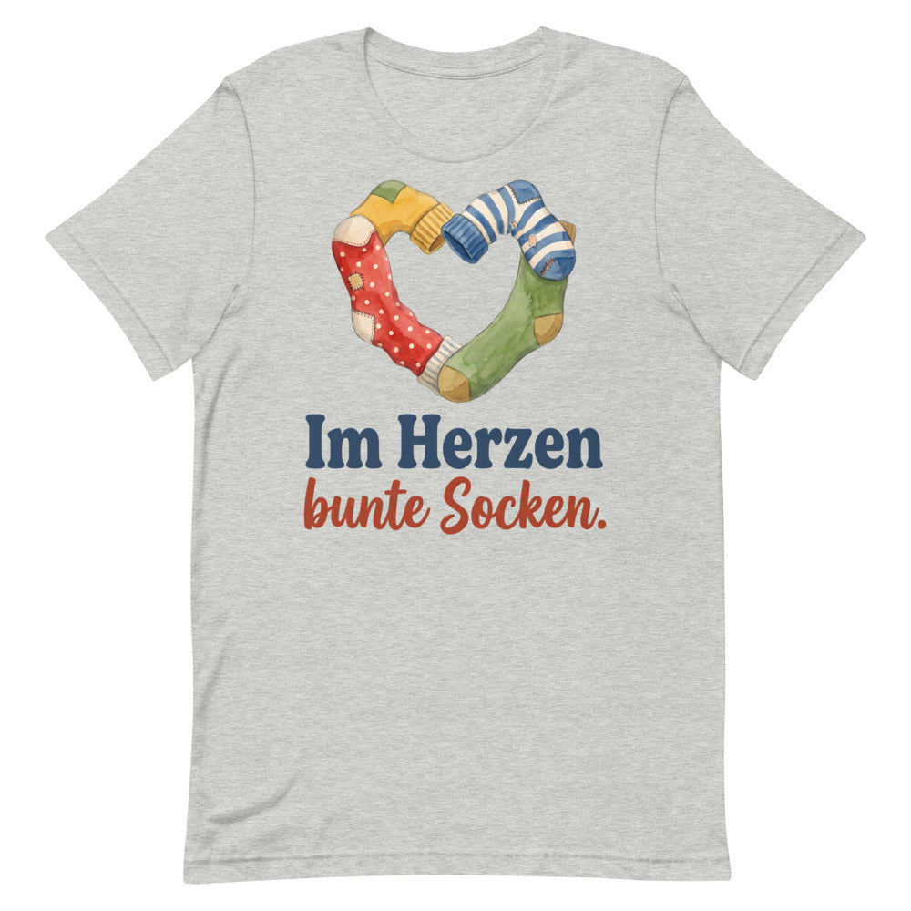 Im Herzen bunte Socken. — Shirt – Hellgrau meliert