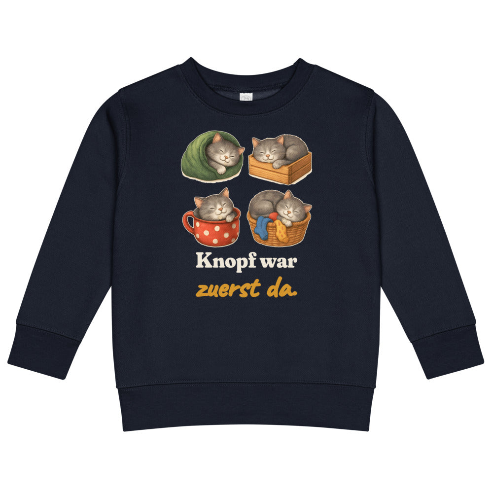Knopf war zuerst da. — Kinder-Sweatshirt – Nachtblau