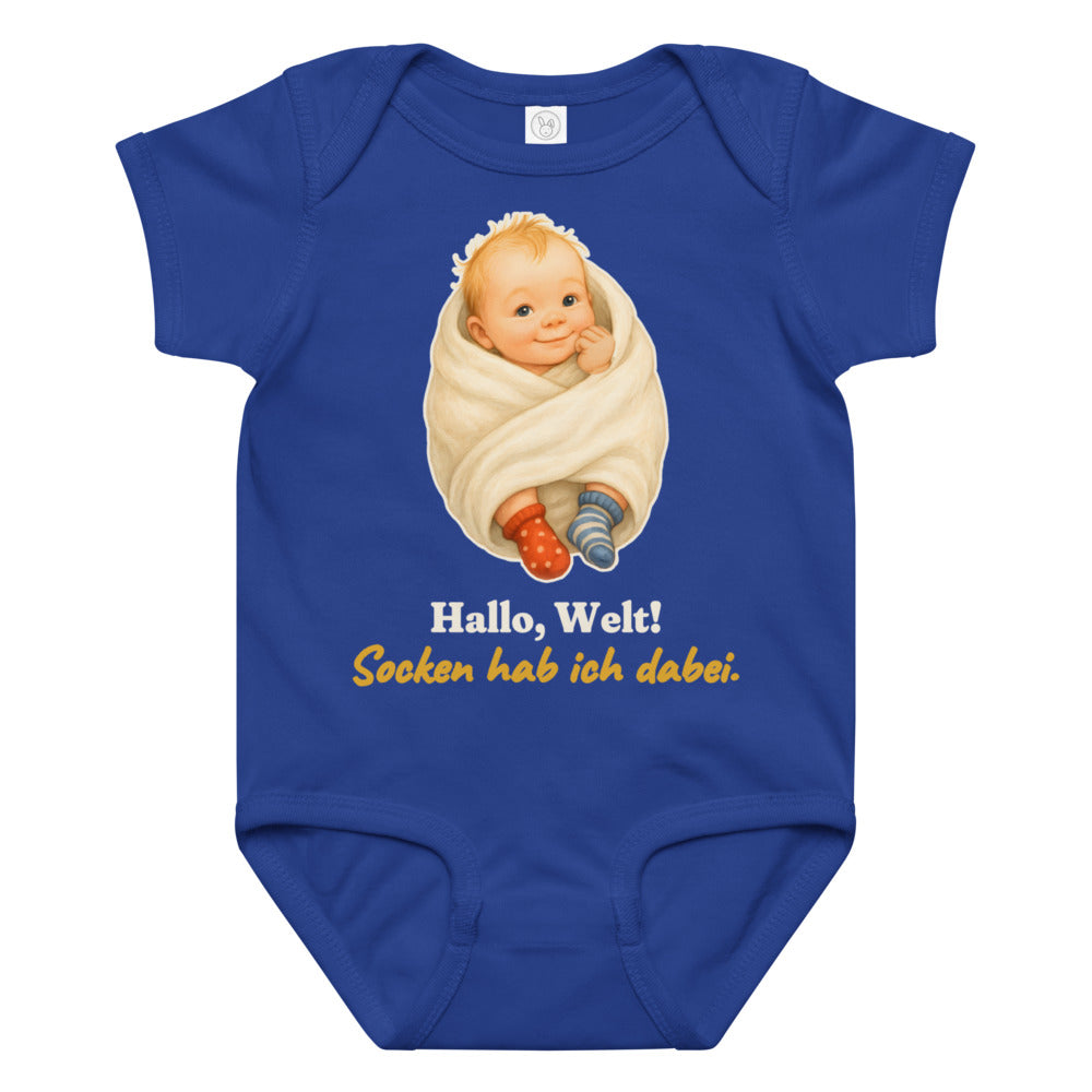 Hallo, Welt! Socken hab ich dabei. — Baby-Body – Königsblau