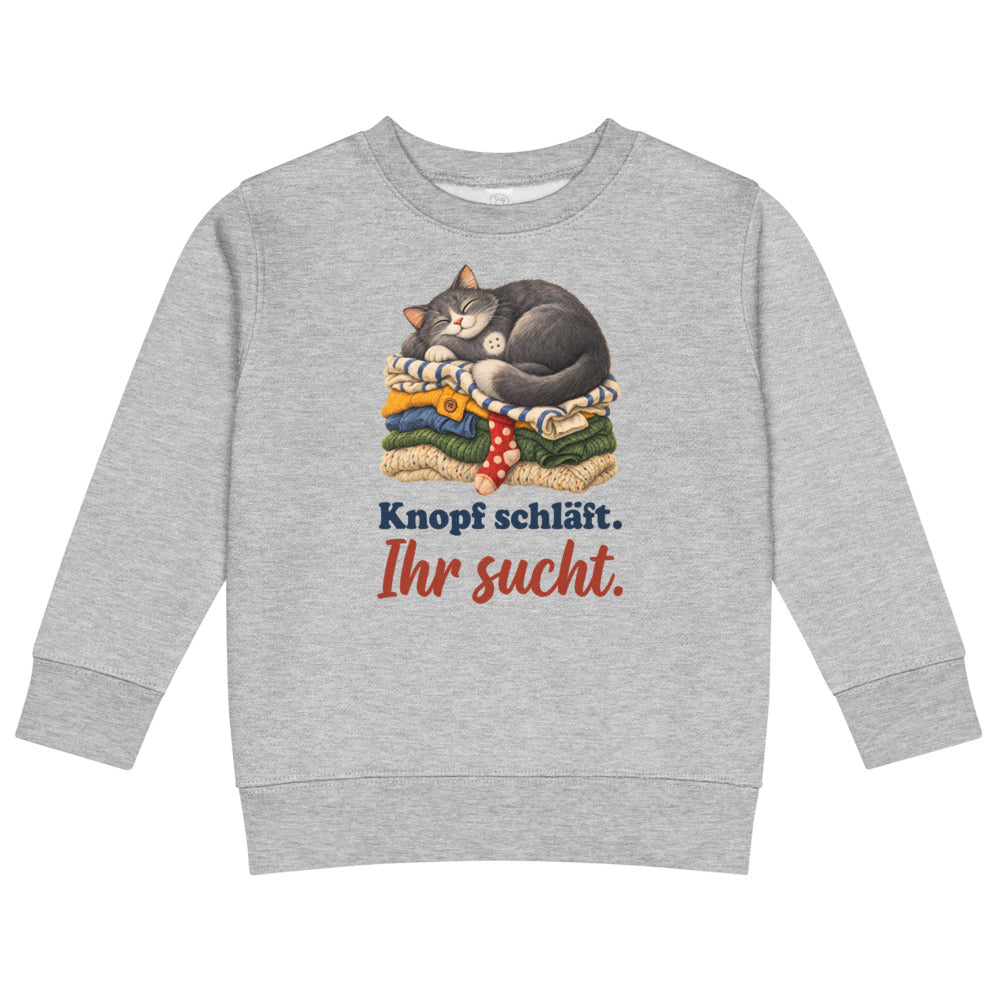 Knopf schläft. Ihr sucht. — Kinder-Sweatshirt – Hellgrau meliert