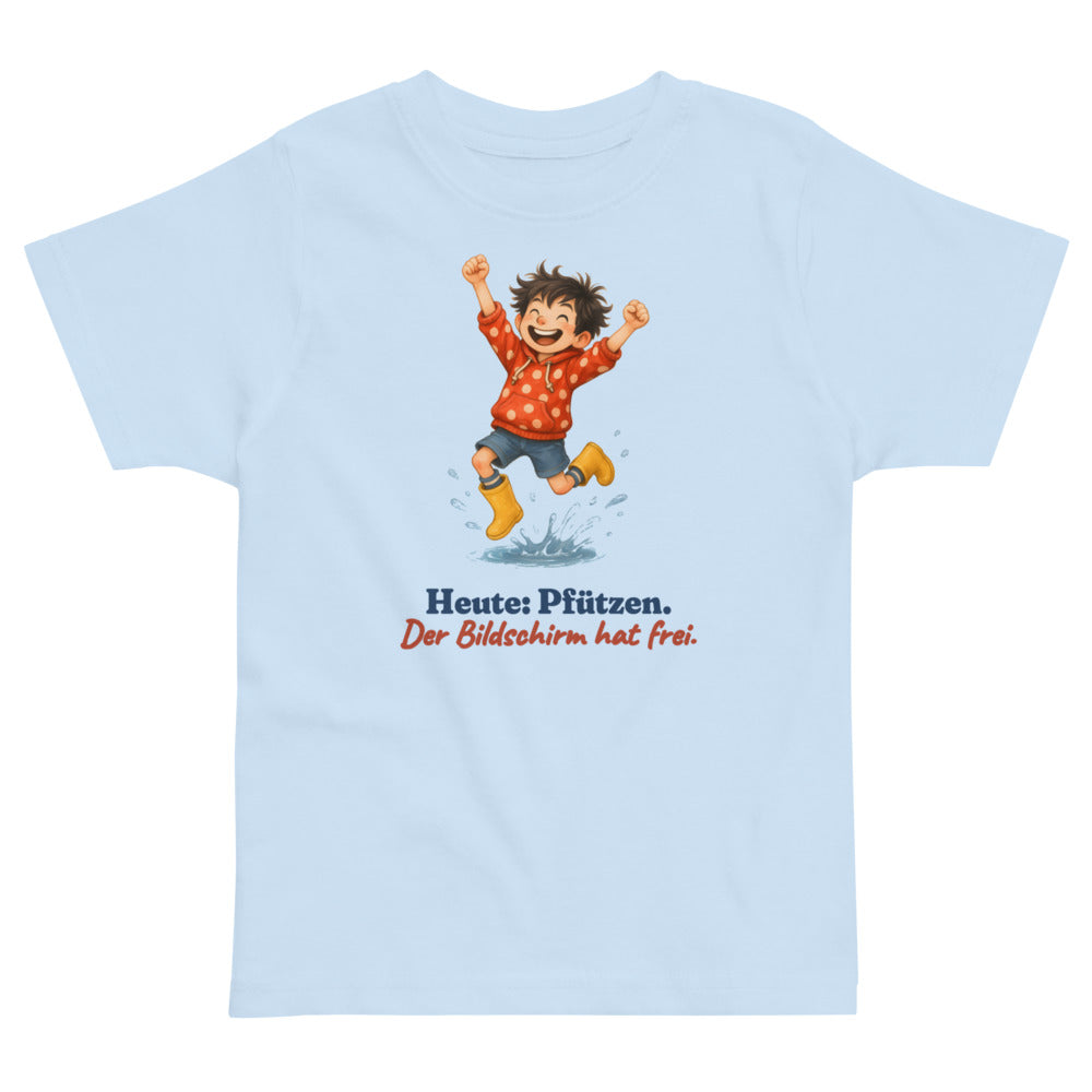 Heute: Pfützen. Der Bildschirm hat frei. — Kleinkind-Shirt – Hellblau