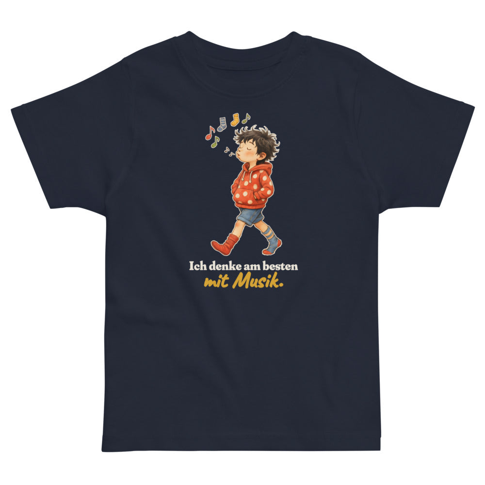 Ich denke am besten mit Musik. — Kleinkind-Shirt – Nachtblau