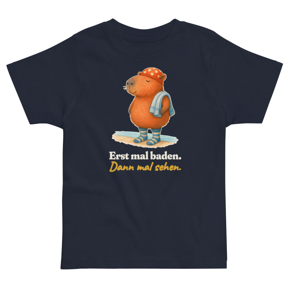 Erst mal baden. Dann mal sehen. — Kleinkind-Shirt – Nachtblau