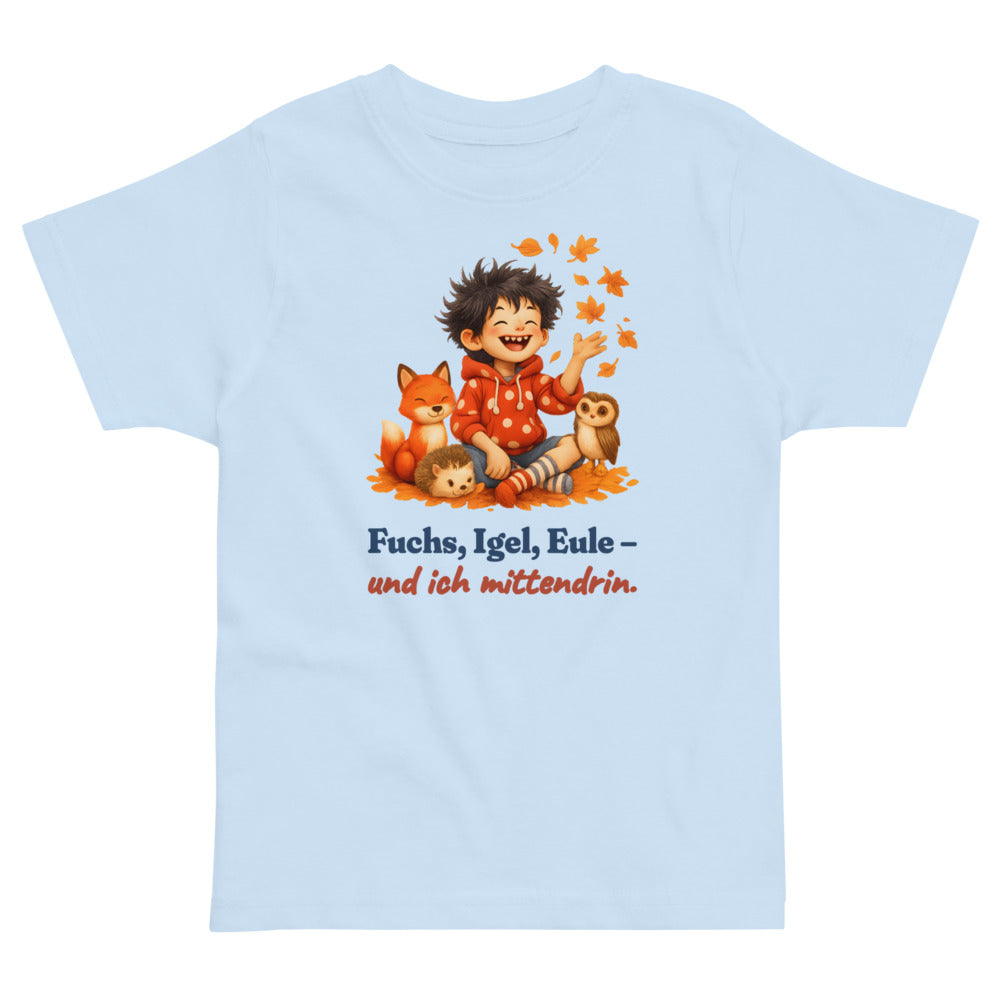 Fuchs, Igel, Eule – und ich mittendrin. — Kleinkind-Shirt – Hellblau