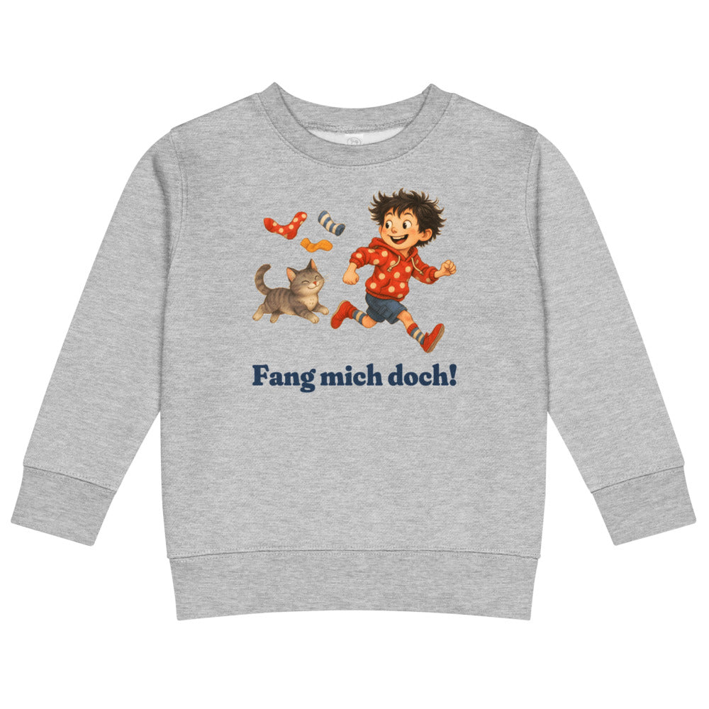 Fang mich doch! — Kinder-Sweatshirt – Hellgrau meliert