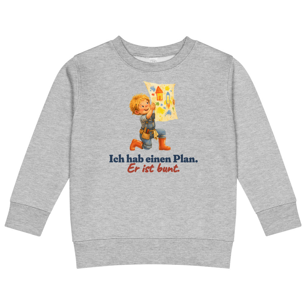 Ich hab einen Plan. Er ist bunt. — Kinder-Sweatshirt – Hellgrau meliert
