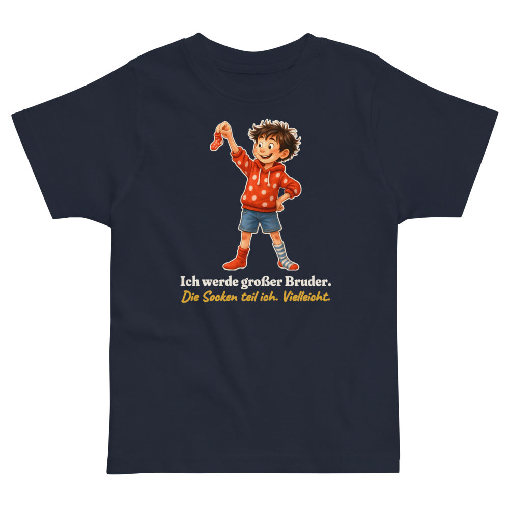 Ich werde großer Bruder. Die Socken teil ich. Vielleicht. — Kleinkind-Shirt – Nachtblau
