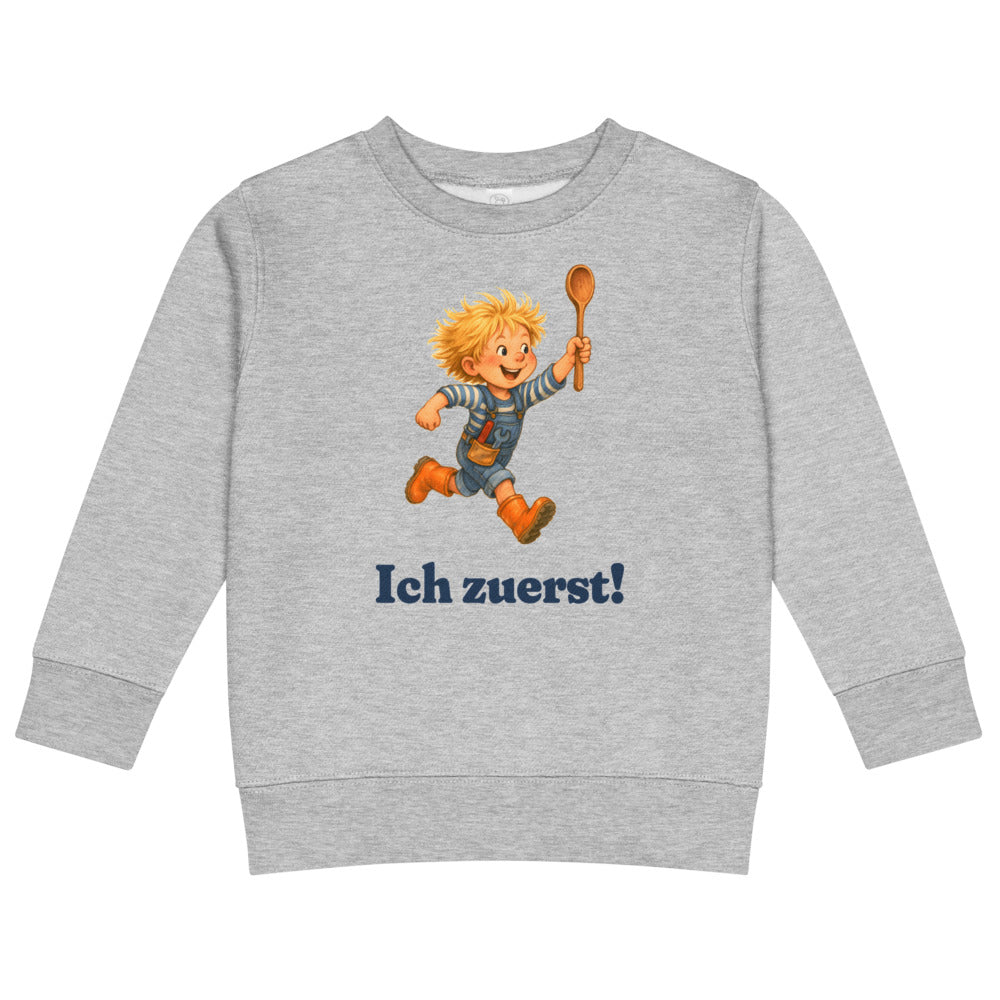 Ich zuerst! — Kinder-Sweatshirt – Hellgrau meliert