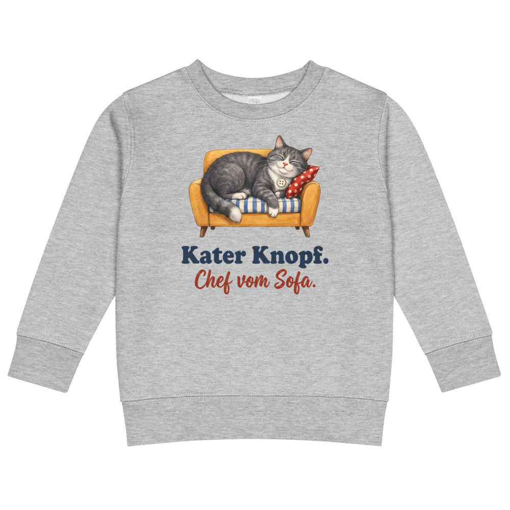 Kater Knopf. Chef vom Sofa. — Kinder-Sweatshirt – Hellgrau meliert