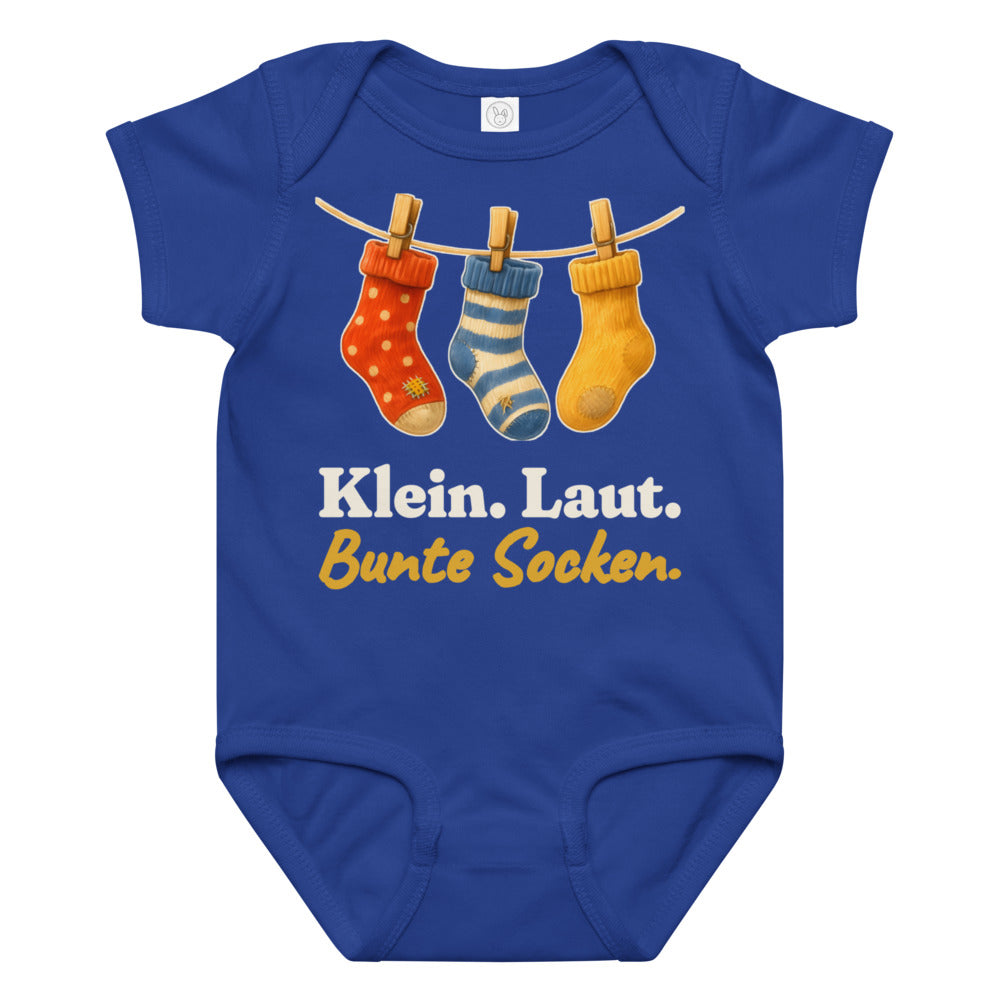 Klein. Laut. Bunte Socken. — Baby-Body – Königsblau