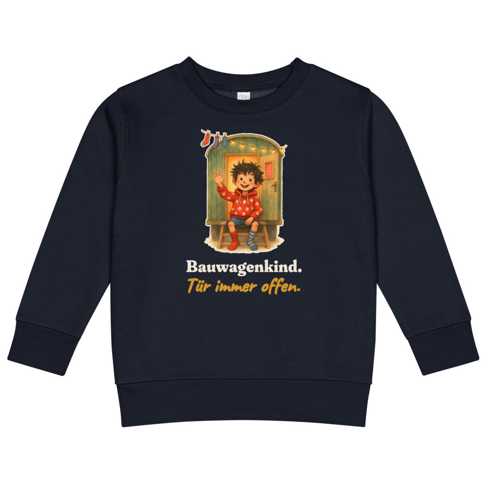 Bauwagenkind. Tür immer offen. — Kinder-Sweatshirt – Nachtblau