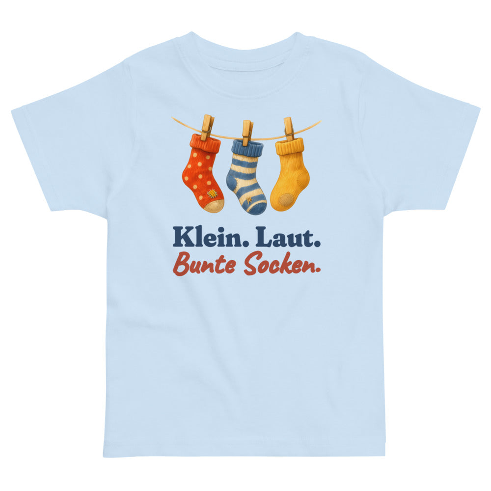 Klein. Laut. Bunte Socken. — Kleinkind-Shirt – Hellblau