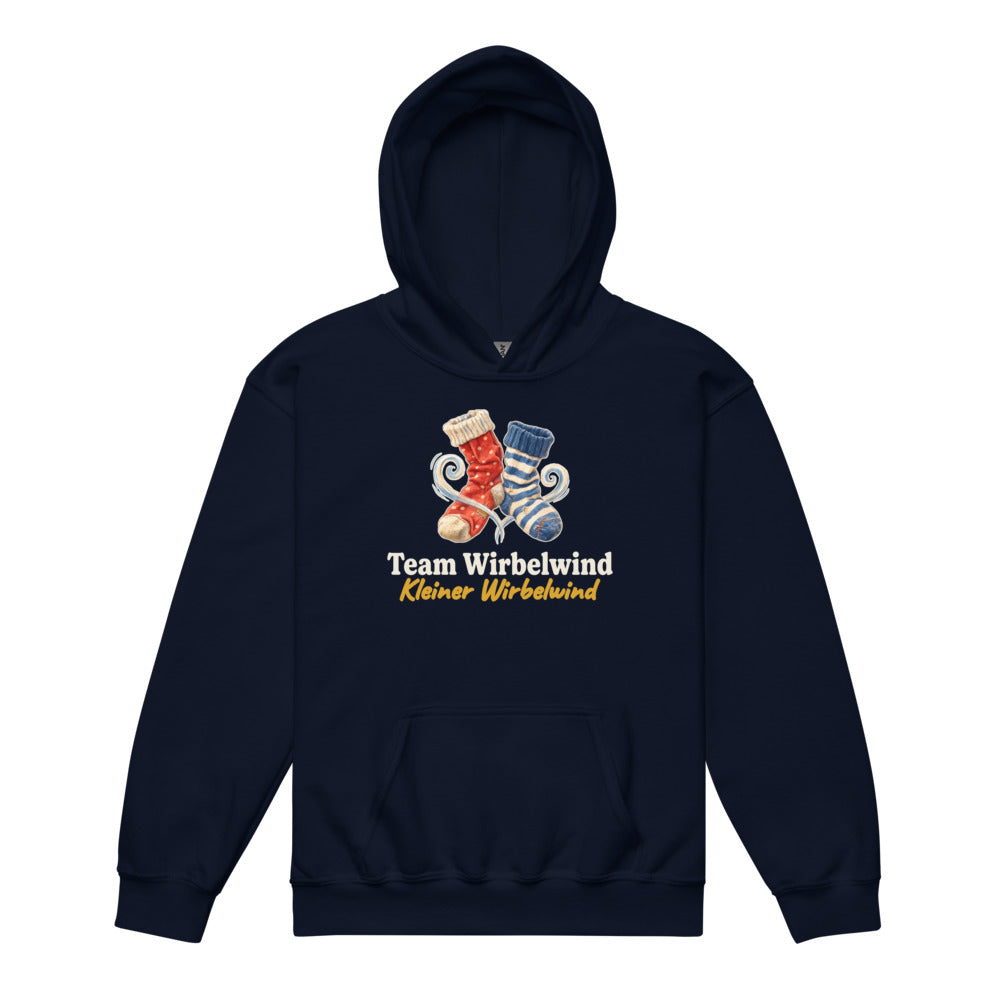 Team Wirbelwind: Kleiner Wirbelwind — Kinder-Hoodie ohne Kordel – Nachtblau