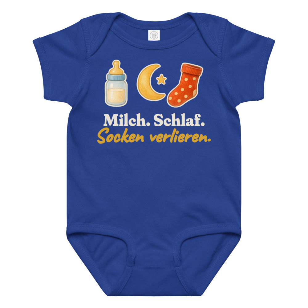 Milch. Schlaf. Socken verlieren. — Baby-Body – Königsblau