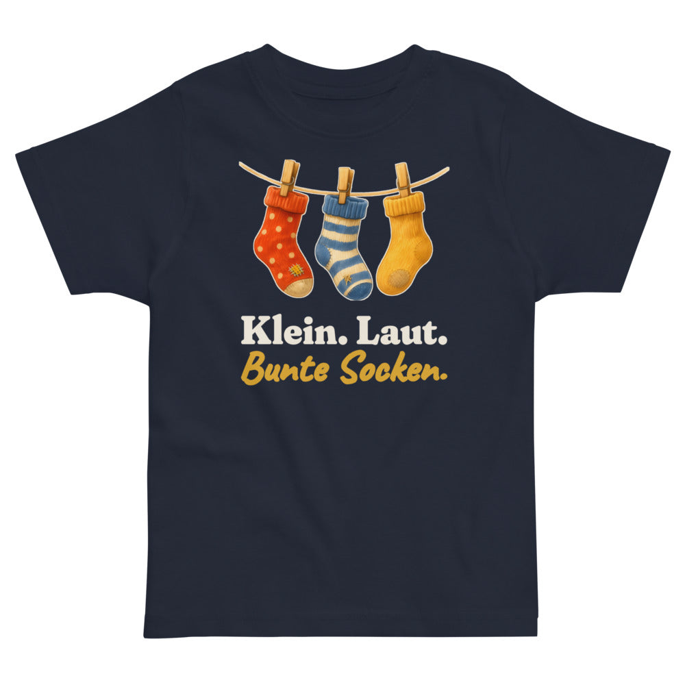 Klein. Laut. Bunte Socken. — Kleinkind-Shirt – Nachtblau
