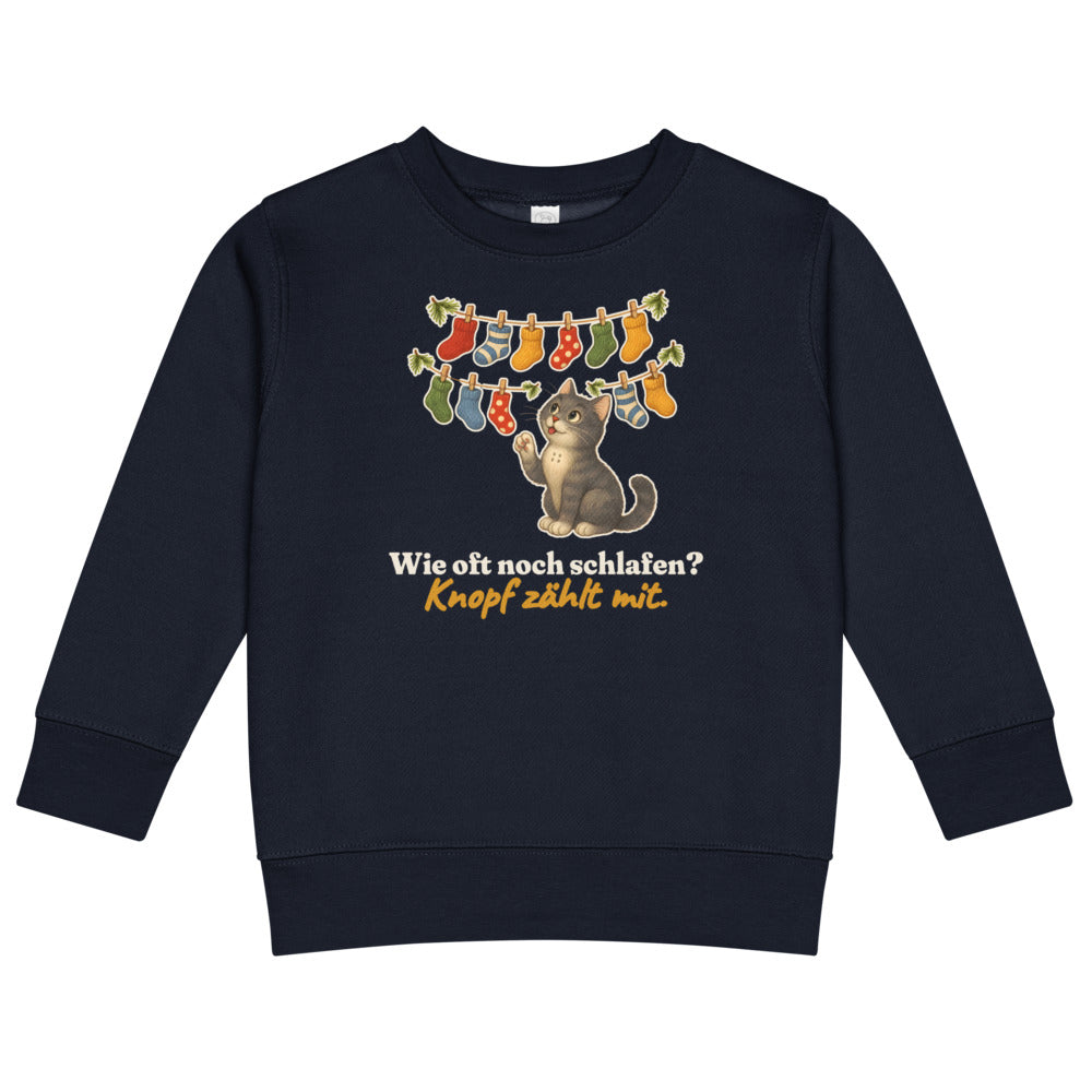Wie oft noch schlafen? Knopf zählt mit. — Kinder-Sweatshirt – Nachtblau
