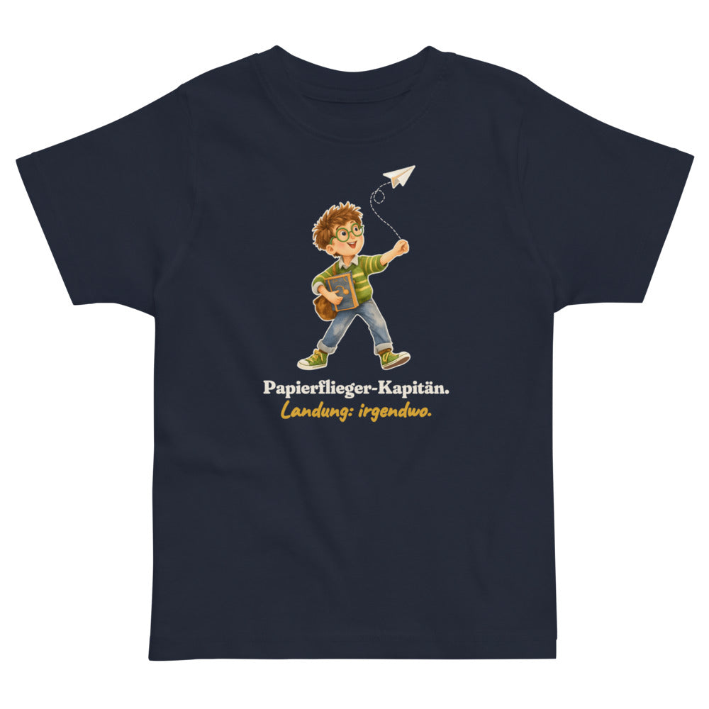 Papierflieger-Kapitän. Landung: irgendwo. — Kleinkind-Shirt – Nachtblau