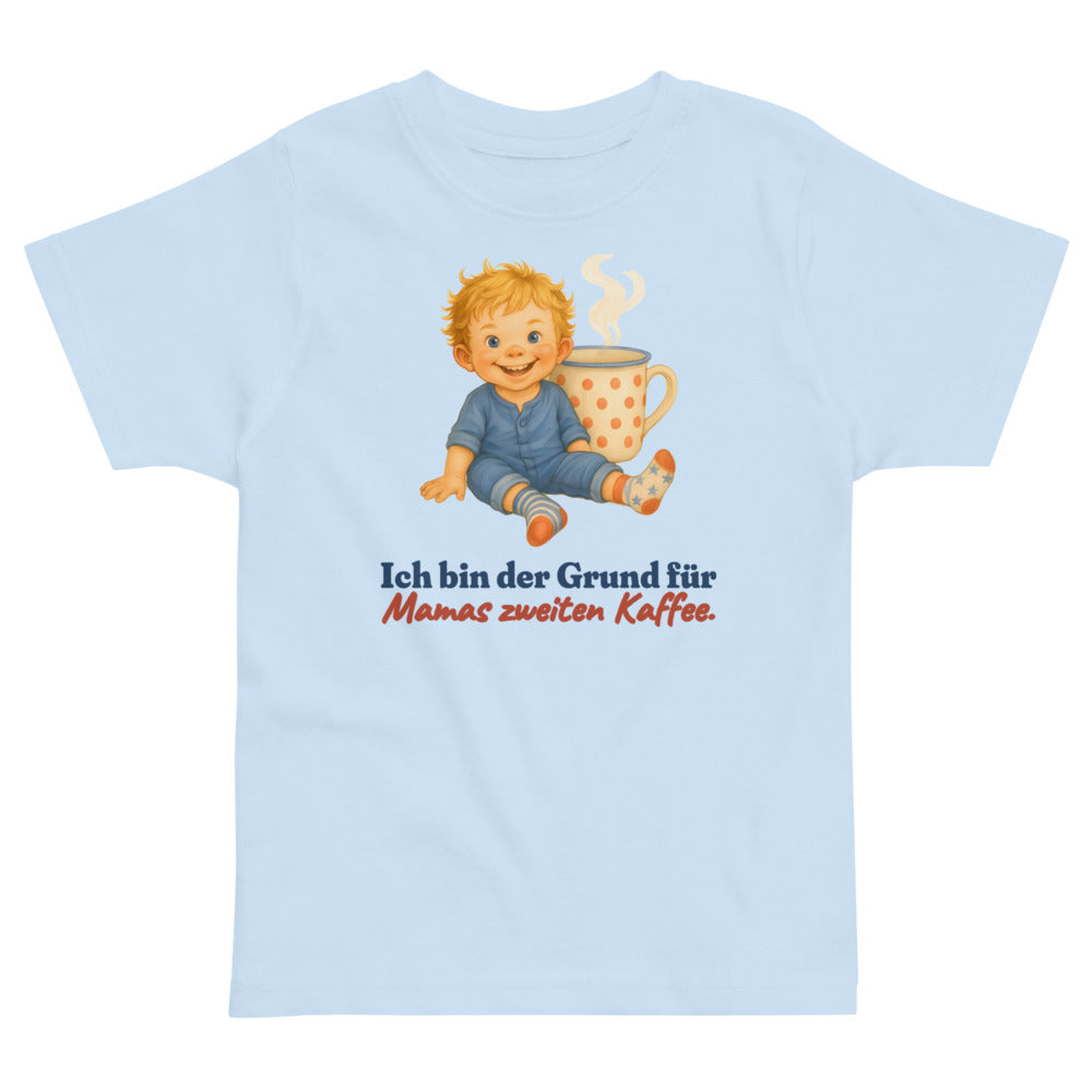 Ich bin der Grund für Mamas zweiten Kaffee. — Kleinkind-Shirt – Hellblau