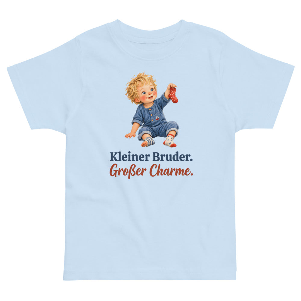 Kleiner Bruder. Großer Charme. — Kleinkind-Shirt – Hellblau