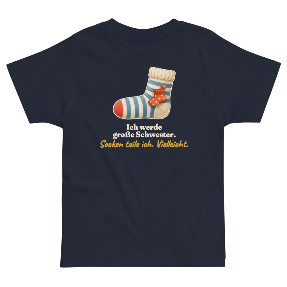 Ich werde große Schwester. Socken teile ich. Vielleicht. — Kleinkind-Shirt – Nachtblau