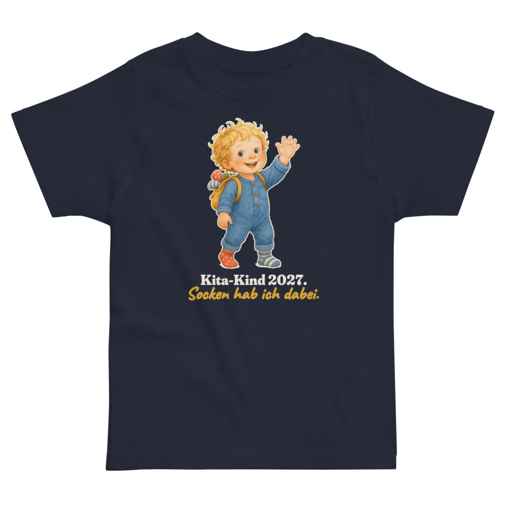 Kita-Kind 2027. Socken hab ich dabei. — Kleinkind-Shirt – Nachtblau