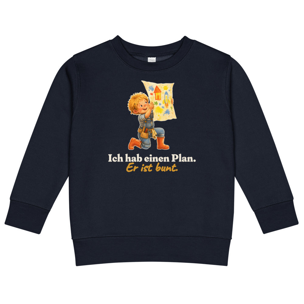 Ich hab einen Plan. Er ist bunt. — Kinder-Sweatshirt – Nachtblau