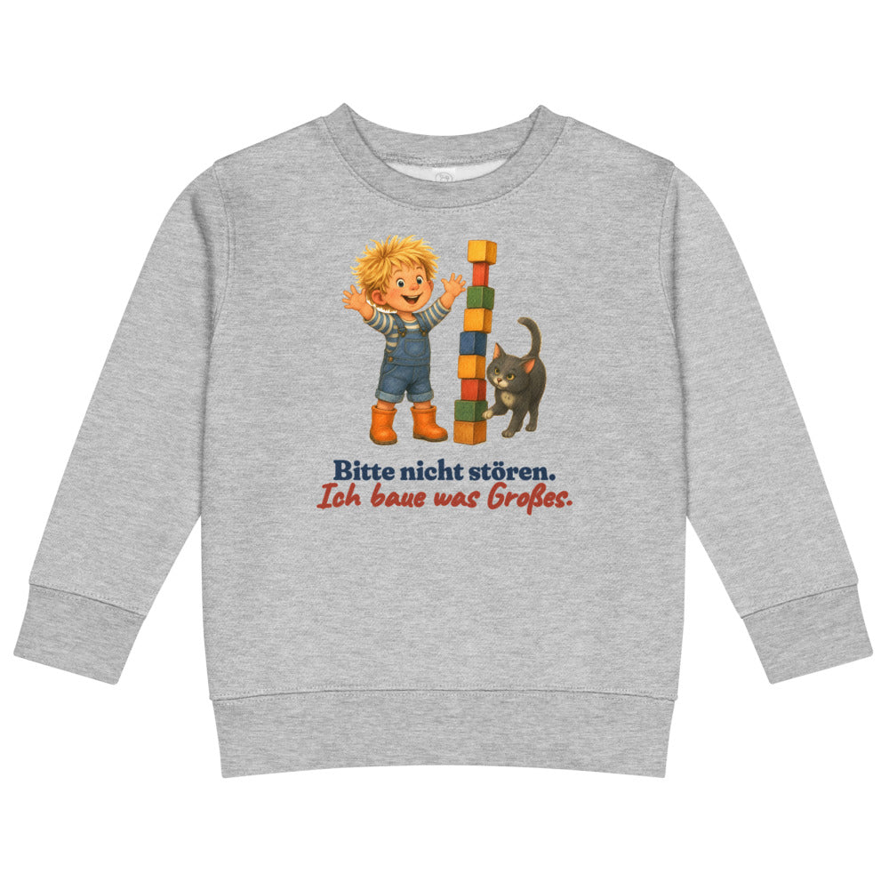 Bitte nicht stören. Ich baue was Großes. — Kinder-Sweatshirt – Hellgrau meliert