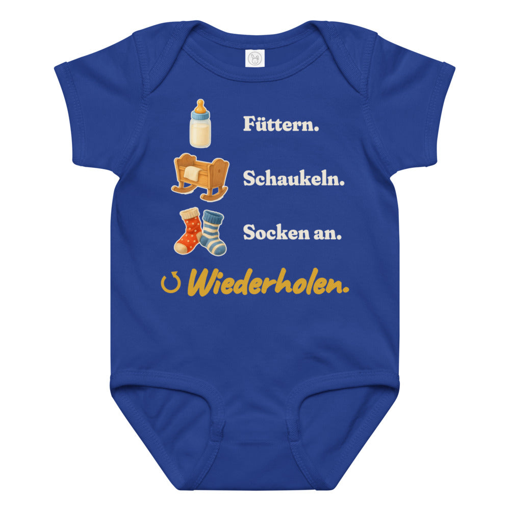Füttern. Schaukeln. Socken an. Wiederholen. — Baby-Body – Königsblau