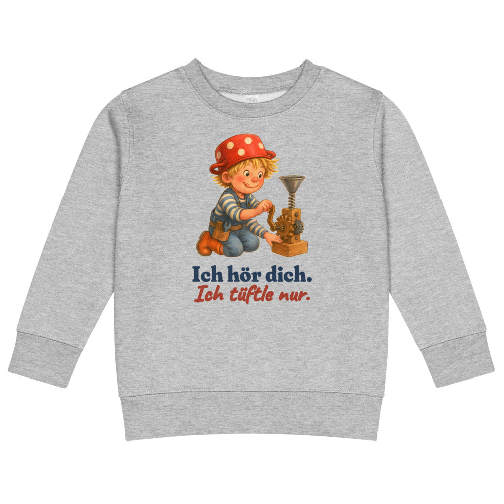 Ich hör dich. Ich tüftle nur. — Kinder-Sweatshirt – Hellgrau meliert
