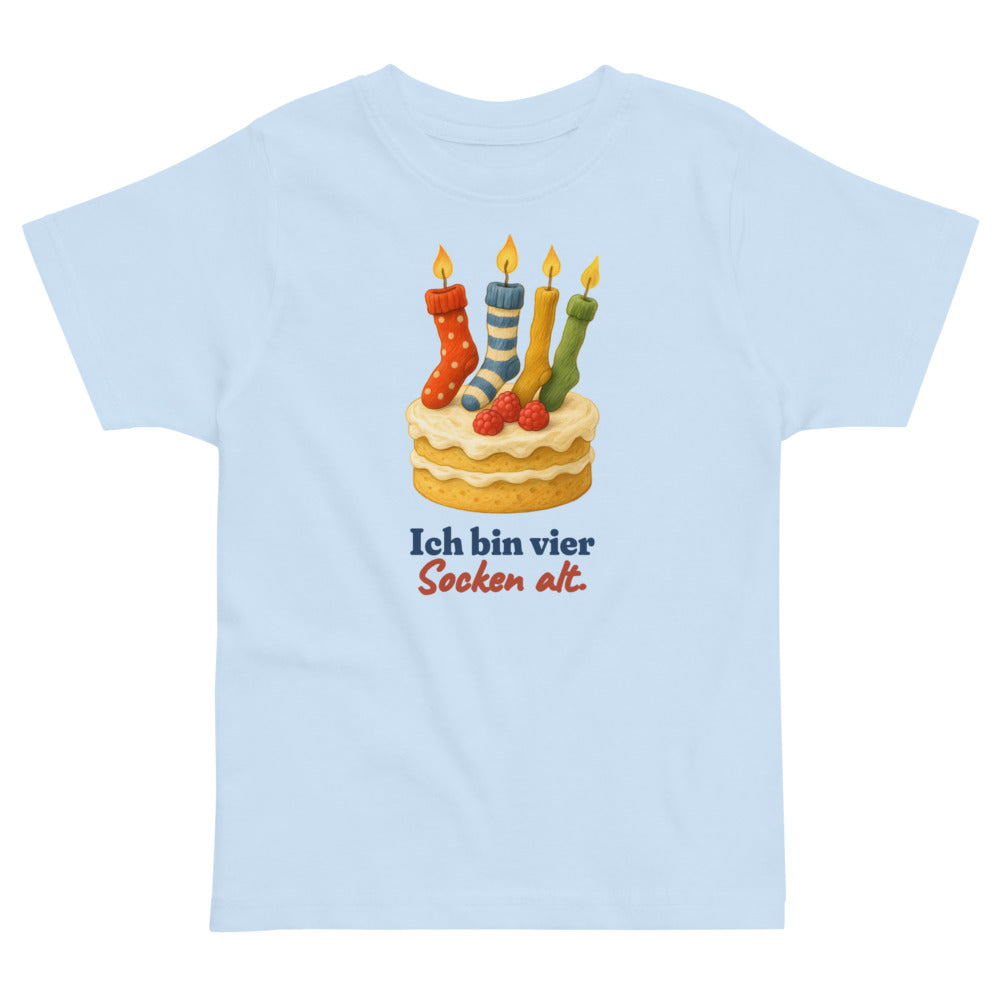 Ich bin vier Socken alt. — Kleinkind-Shirt – Hellblau