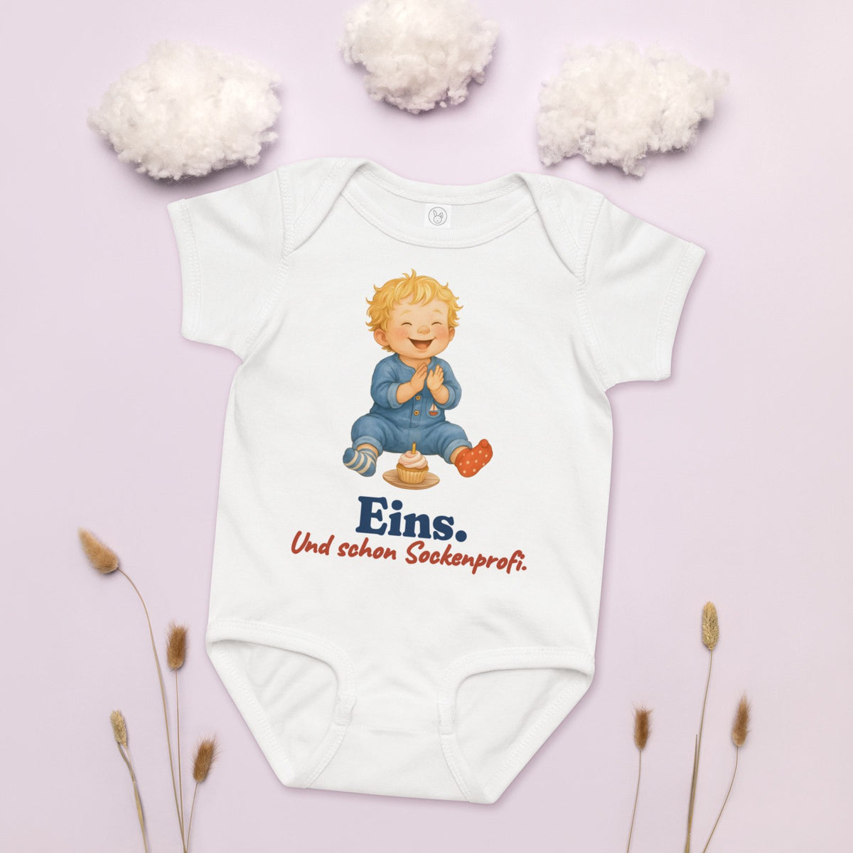 Eins. Und schon Sockenprofi. — Baby-Body – Produktfoto