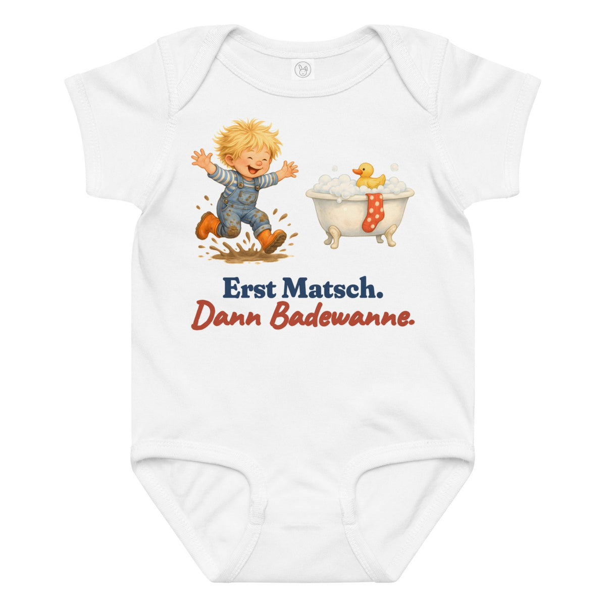 Erst Matsch. Dann Badewanne. — Baby-Body – Produktfoto