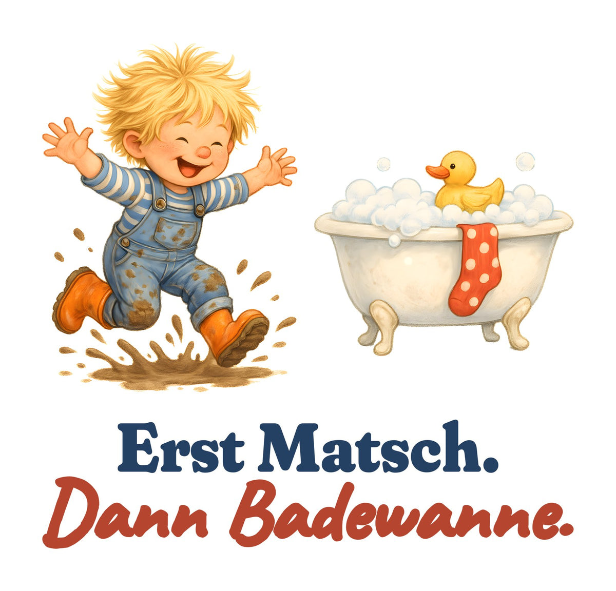 Erst Matsch. Dann Badewanne. — Baby-Body – Motiv