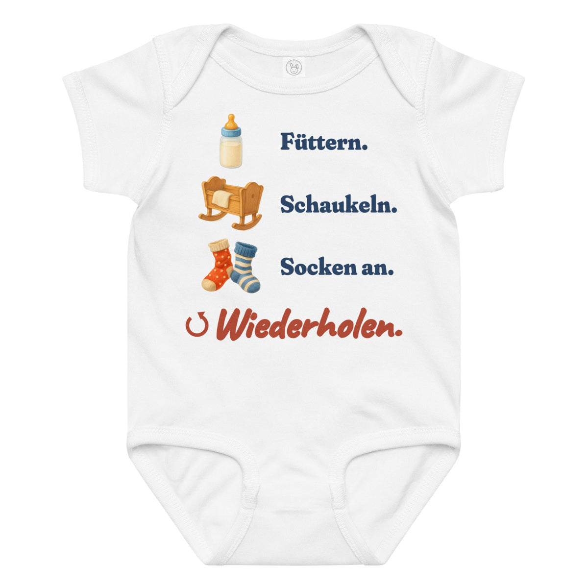 Füttern. Schaukeln. Socken an. Wiederholen. — Baby-Body – Produktfoto