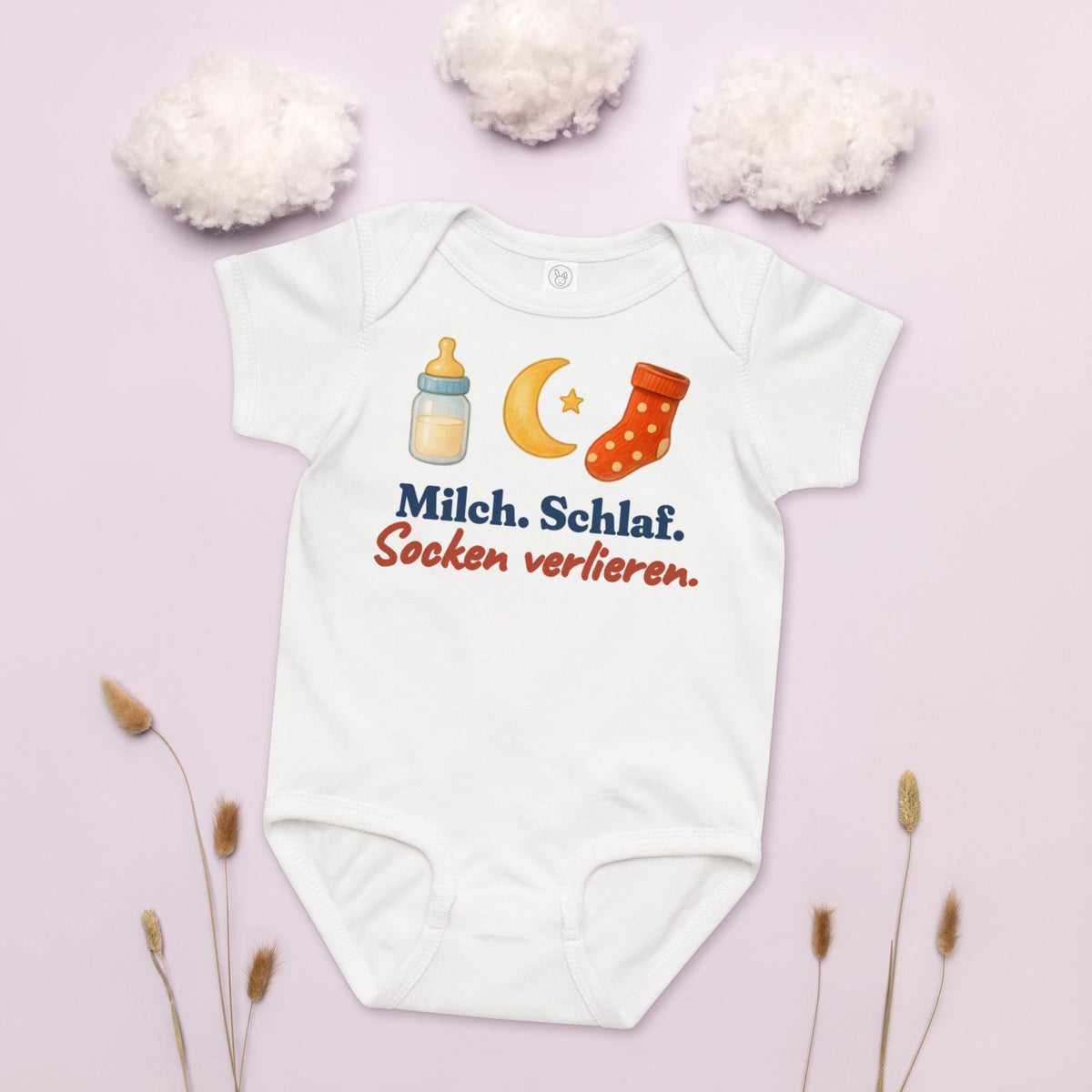 Milch. Schlaf. Socken verlieren. — Baby-Body – Produktfoto