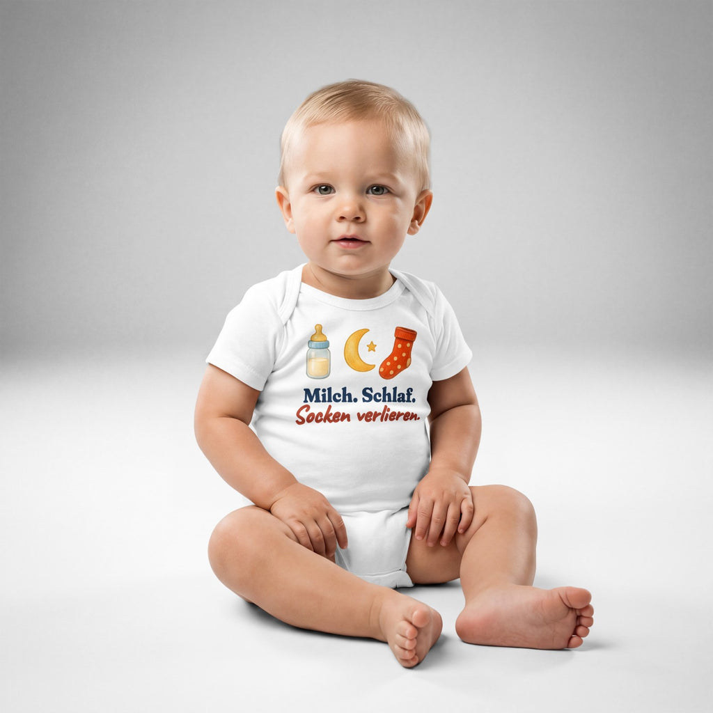 Milch. Schlaf. Socken verlieren. — Baby-Body – Produktfoto