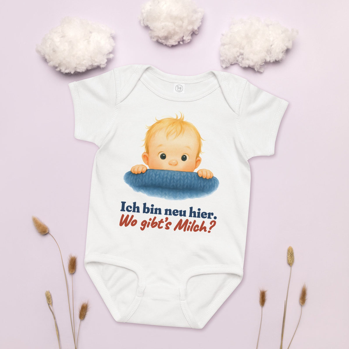 Ich bin neu hier. Wo gibt’s Milch? — Baby-Body – Produktfoto