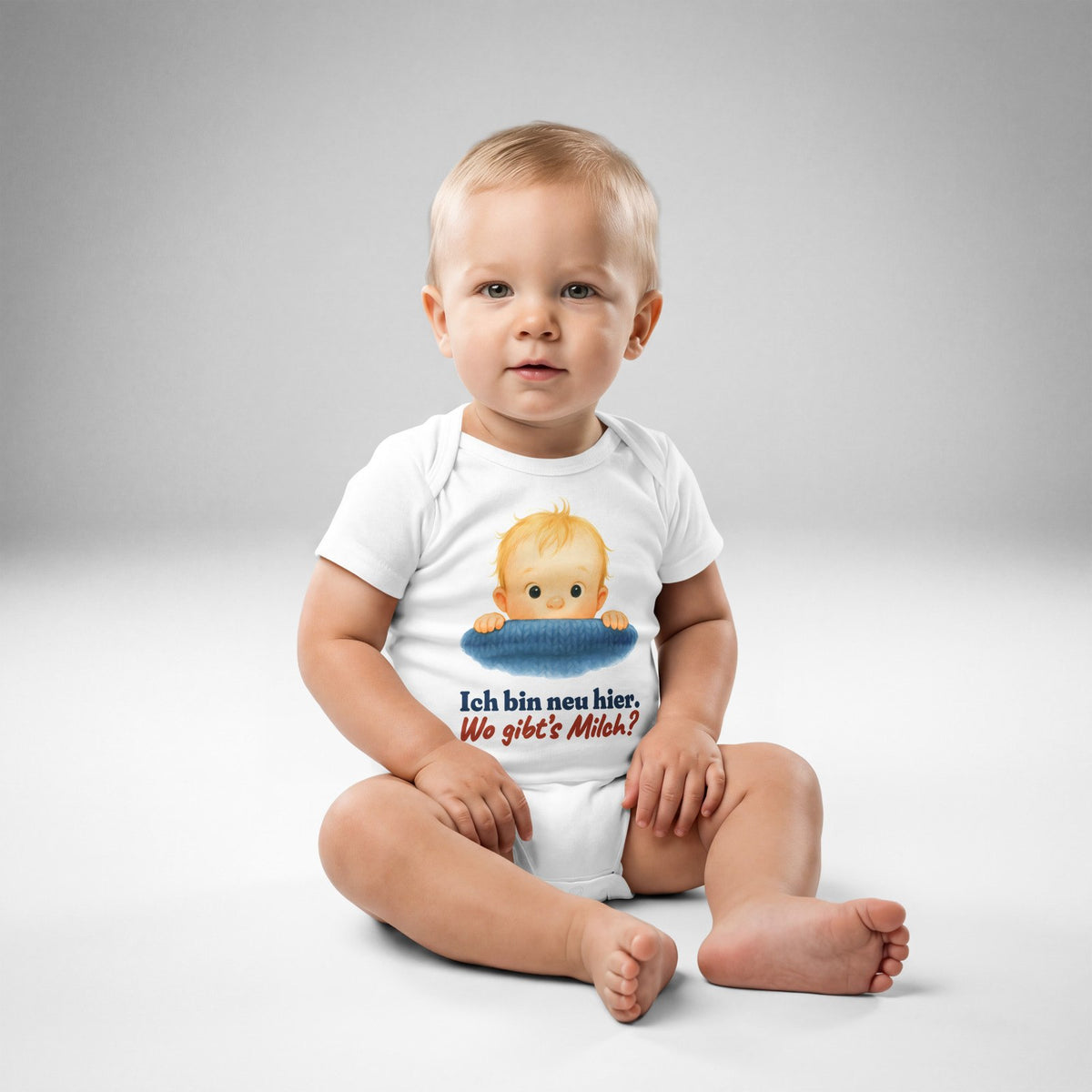 Ich bin neu hier. Wo gibt’s Milch? — Baby-Body – Produktfoto