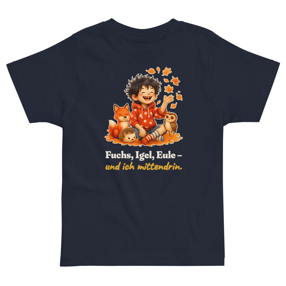 Fuchs, Igel, Eule – und ich mittendrin. — Kleinkind-Shirt – Nachtblau