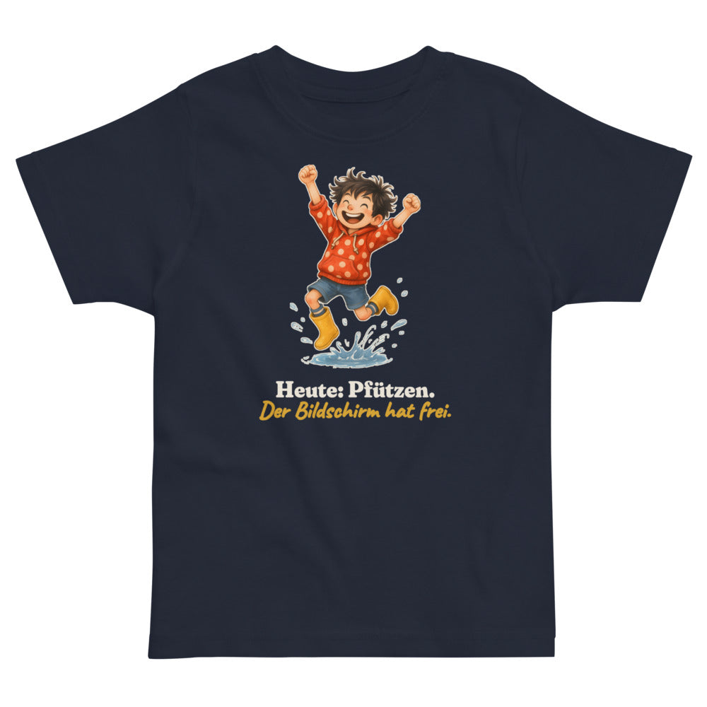 Heute: Pfützen. Der Bildschirm hat frei. — Kleinkind-Shirt – Nachtblau