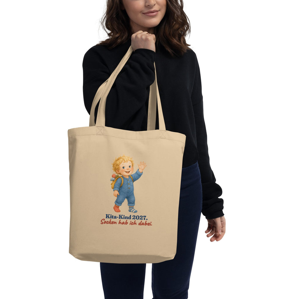 Kita-Kind 2027. Socken hab ich dabei. — Stoffbeutel – Produktfoto
