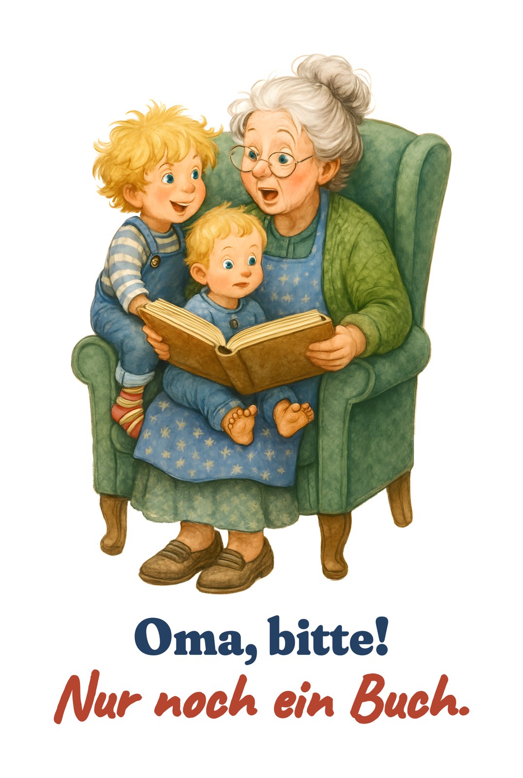 Oma, bitte! Nur noch ein Buch. — Stoffbeutel – Motiv