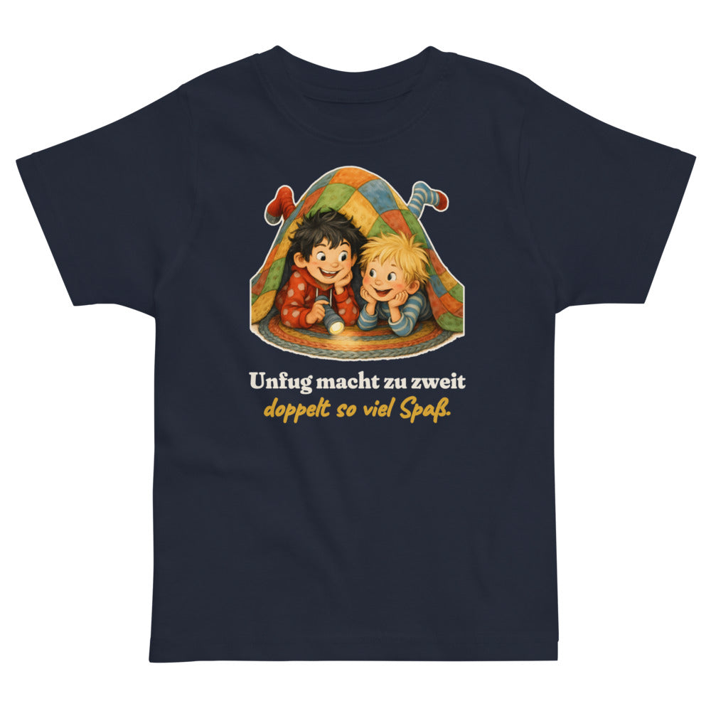 Unfug macht zu zweit doppelt so viel Spaß. — Kleinkind-Shirt – Nachtblau
