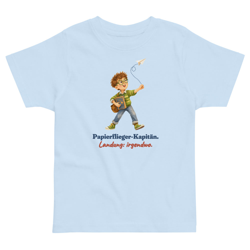 Papierflieger-Kapitän. Landung: irgendwo. — Kleinkind-Shirt – Hellblau