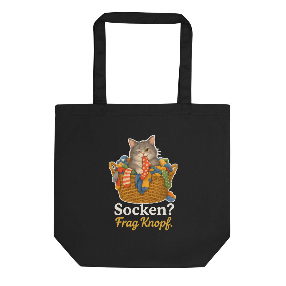 Socken? Frag Knopf. — Stoffbeutel – Schwarz