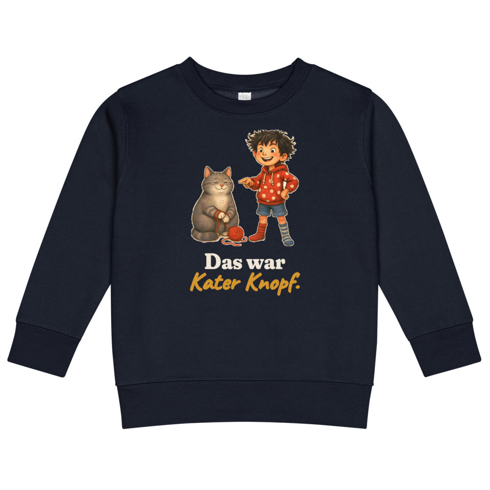 Das war Kater Knopf. — Kinder-Sweatshirt – Nachtblau